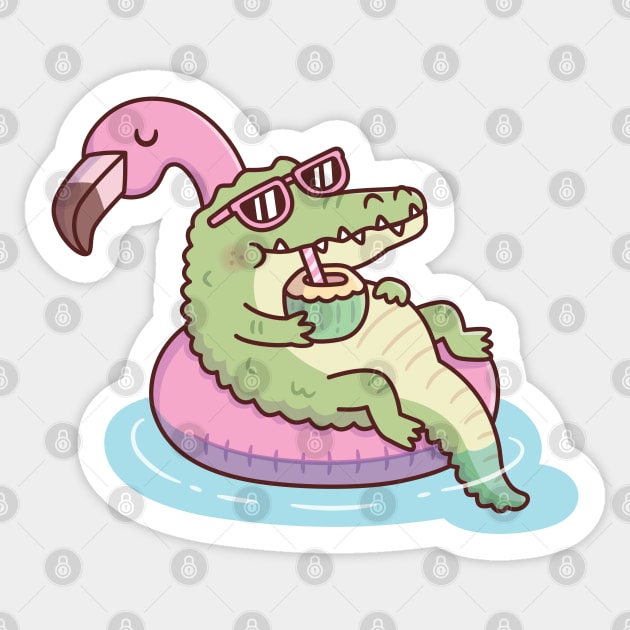 Crocodile Chilling On Flamingo Pool Float Funny Sticker by rustydoodle